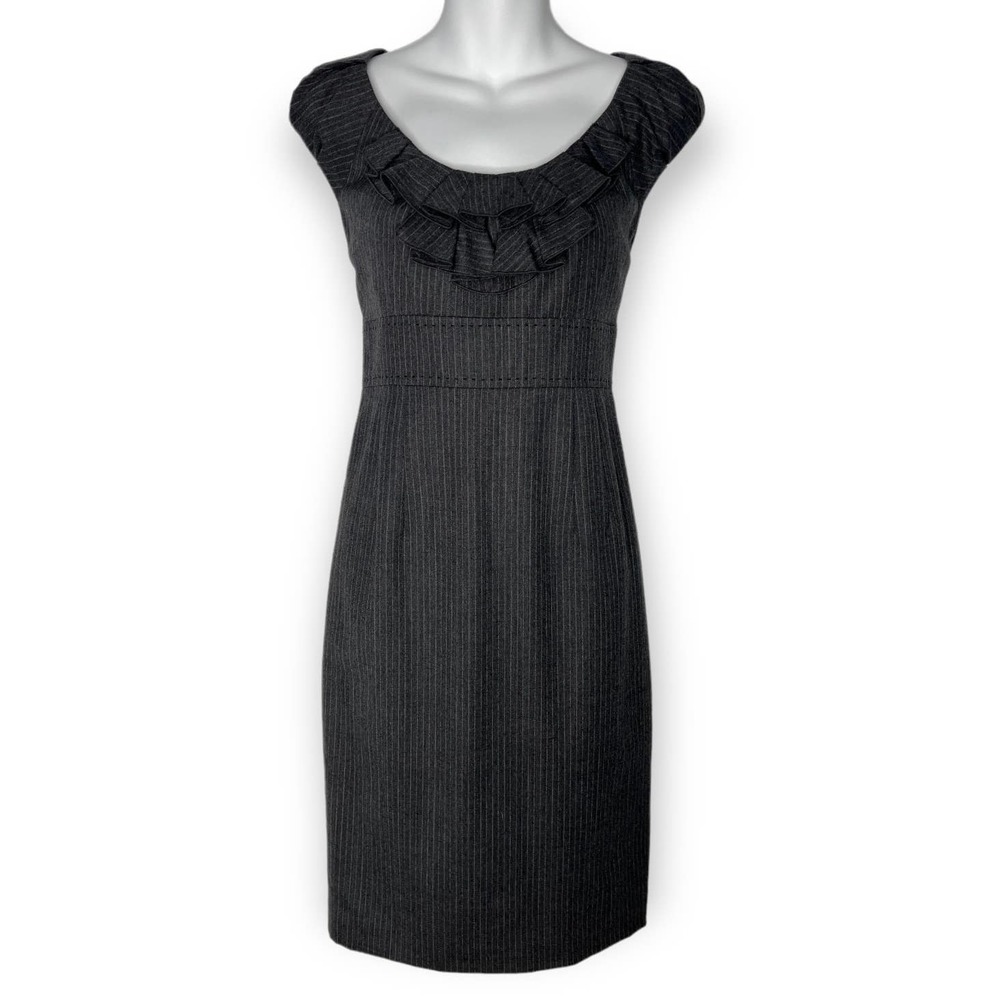 Rebecca Taylor Grey Pinstripe Wool Blend Sheath Dress Size 6